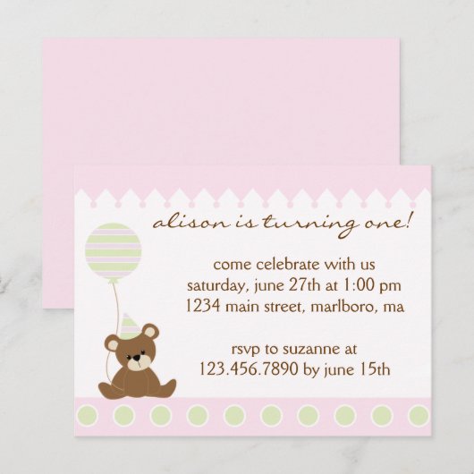 Teddy Bear Birthday Party Invitation Uitnodiging Briefkaart (Voorkant / Achterkant)