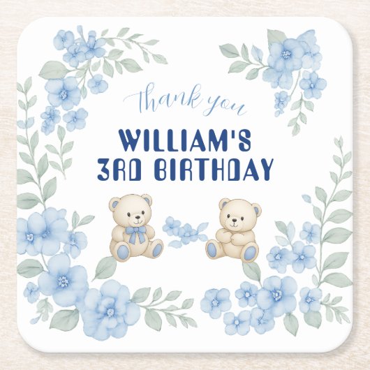 Teddy Bear Birthday Party Kartonnen Onderzetters (Voorkant)