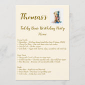 Teddy Bear Birthday Party Menu (Voorkant)