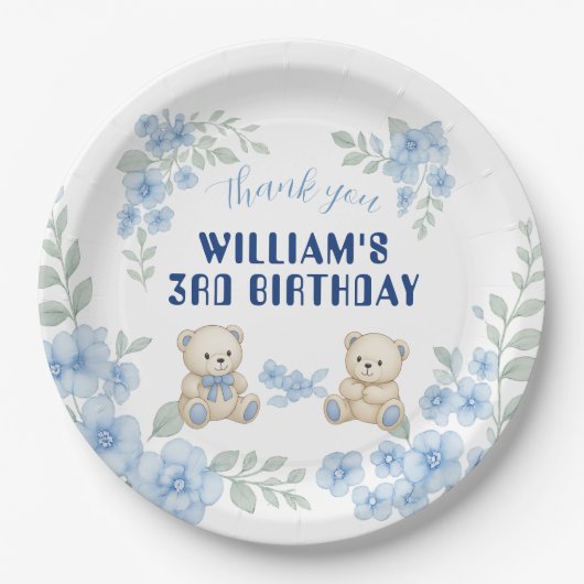 Teddy Bear Birthday Party Papieren Bordje (Voorkant)