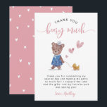 Teddy Bear Birthday Party Pink Bedankkaart<br><div class="desc">Cute teddy beer het verjaardagsfeest van een meisje met een hoofddoekje met een eend speelgoed en een roze hart. Bedankt voor de waterverf van een krab in een zeeluik met een eend. Het bericht bedankt gasten voor het bijwonen van de partij. Bovenaan staat de tekst: "Dank je BEARY!"</div>