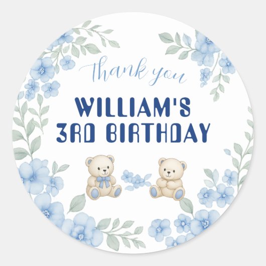 Teddy Bear Birthday Party Ronde Sticker (Voorkant)