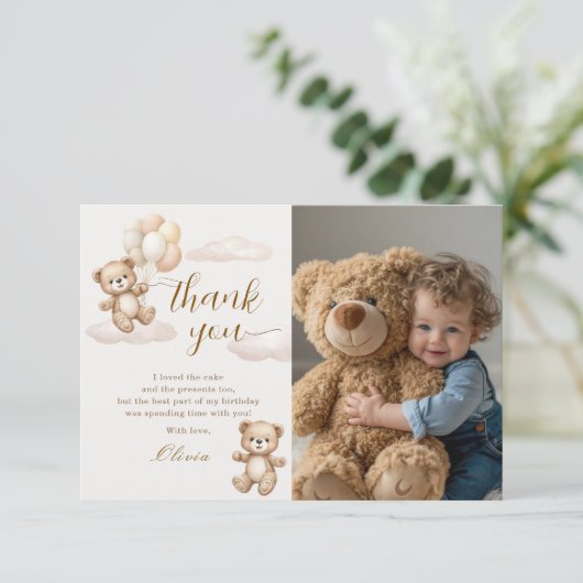 Teddy Bear Birthday Photo Bedankkaart (Staand voorkant)