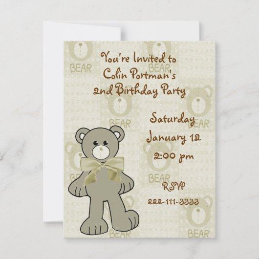 Teddy Bear Birthday Uitnodiging (Voorkant)