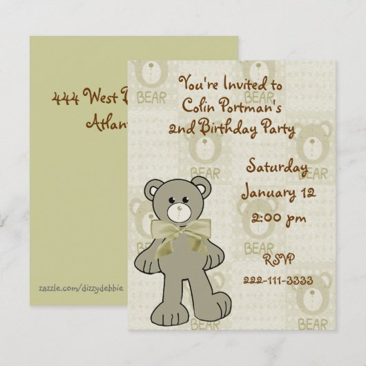 Teddy Bear Birthday Uitnodiging (Voorkant / Achterkant)