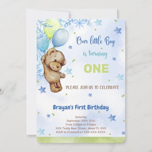 Teddy Bear Birthday Uitnodiging (Voorkant)