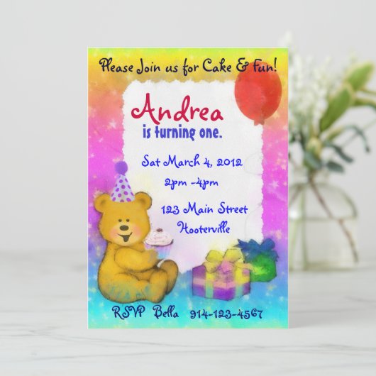 Teddy Bear Birthday Uitnodiging (Staand voorkant)