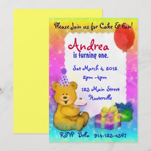 Teddy Bear Birthday Uitnodiging (Voorkant / Achterkant)