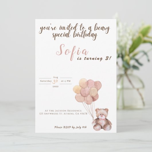 Teddy Bear Birthday Uitnodiging (Staand voorkant)