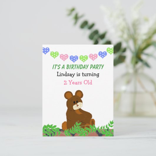 Teddy Bear Birthday Uitnodiging (Staand voorkant)