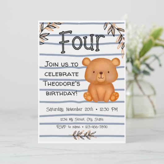 Teddy Bear Birthday Uitnodiging (Staand voorkant)