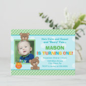 Teddy Bear Birthday Uitnodiging 5x7 Fotokaart (Staand voorkant)