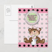 Teddy Bear Black Dot op Roze Briefkaart (Voorkant / Achterkant)