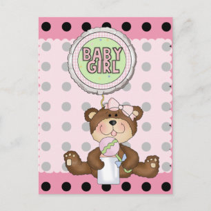 Teddy Bear Black Dot op Roze Briefkaart