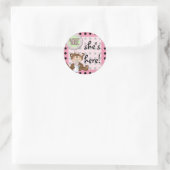 Teddy Bear Black Dot op Roze Ronde Sticker (Tas)