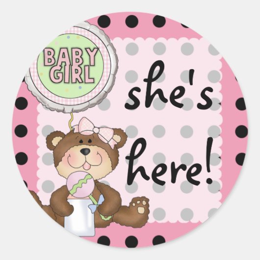 Teddy Bear Black Dot op Roze Ronde Sticker (Voorkant)