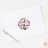 Teddy Bear Black Dot op Roze Ronde Sticker (Envelop)