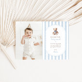 Teddy Bear Blauw 1e verjaardag foto Dank u kaart