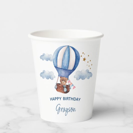 Teddy Bear Blauw 1e Verjaardag Papieren Bekers (Voorkant)