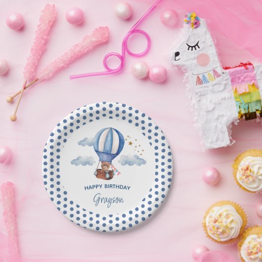 Teddy Bear Blauw 1e Verjaardag Papieren Bordje (Feest)