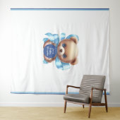 Teddy Bear Blauw Baby shower Achtergrond Tapestry Wandkleed (In Situ (horizontaal))
