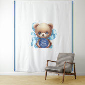 Teddy Bear Blauw Baby shower Achtergrond Tapestry Wandkleed (In situ)