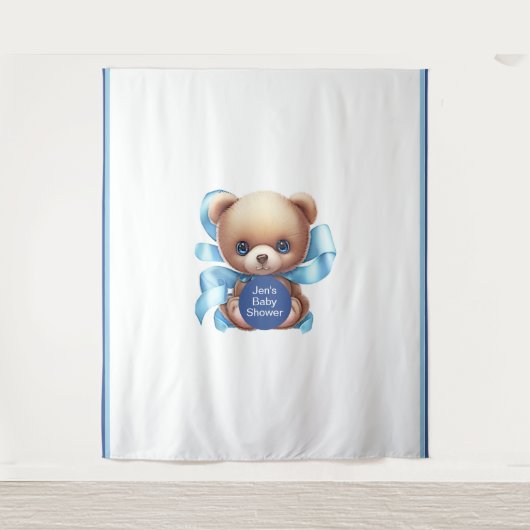 Teddy Bear Blauw Baby shower Achtergrond Tapestry Wandkleed (Voorkant)