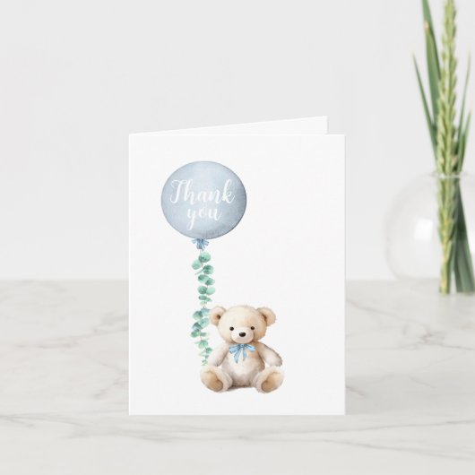 Teddy Bear Blauw Baby shower Dank u kaart (Voorkant)