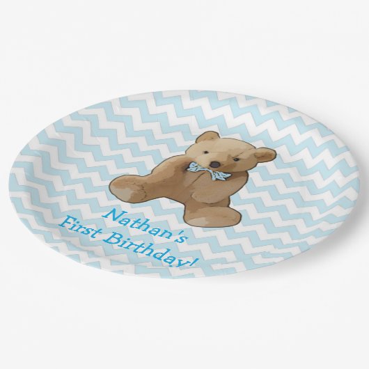 Teddy Bear blauw en wit gestreepte partij Bord (Gekanteld)