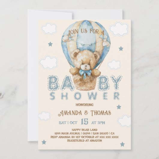 Teddy Bear Blauw  Jongen Baby shower Kaart (Voorkant)