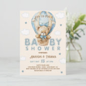 Teddy Bear Blauw  Jongen Baby shower Kaart (Staand voorkant)