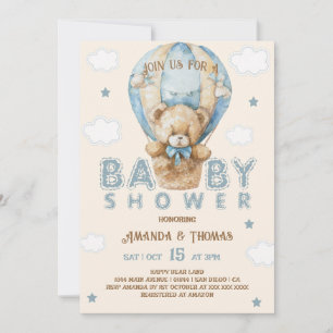 Teddy Bear Blauw  Jongen Baby shower Kaart