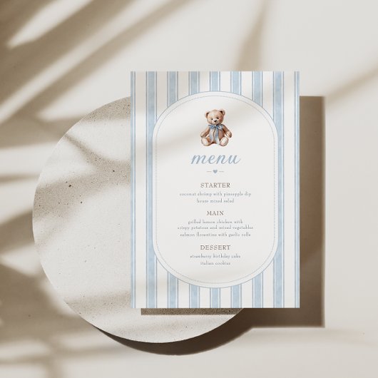 Teddy Bear blauw minimalistisch menu