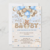Teddy Bear Blauw Schattige Ballon Boy Baby shower Kaart (Voorkant)