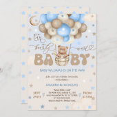 Teddy Bear Blauw Schattige Ballon Boy Baby shower Kaart (Voorkant / Achterkant)