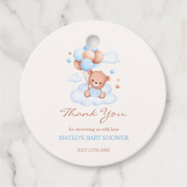 Teddy Bear Blauw Tan Balloons Jongen Baby shower Bedankjes Labels