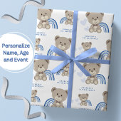 TEDDY BEAR Blauw Verjaardag Wrapping Paper Roll Cadeaupapier
