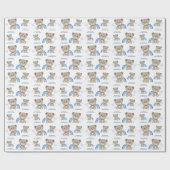 TEDDY BEAR Blauw Verjaardag Wrapping Paper Roll Cadeaupapier (Vlak)