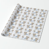 TEDDY BEAR Blauw Verjaardag Wrapping Paper Roll Cadeaupapier (Uitgerold)