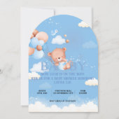 TEDDY BEAR BLAUWE BABYSHOWER UITNODIGING (Voorkant)