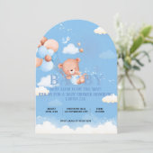 TEDDY BEAR BLAUWE BABYSHOWER UITNODIGING (Staand voorkant)