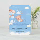 TEDDY BEAR BLAUWE BABYSHOWER UITNODIGING (Staand voorkant)