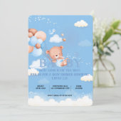 TEDDY BEAR BLAUWE BABYSHOWER UITNODIGING (Staand voorkant)