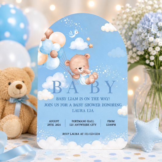 TEDDY BEAR BLAUWE BABYSHOWER UITNODIGING