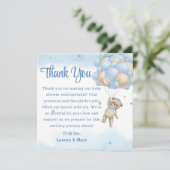 Teddy Bear Blauwe Ballonnen Dank je Kaart (Staand voorkant)