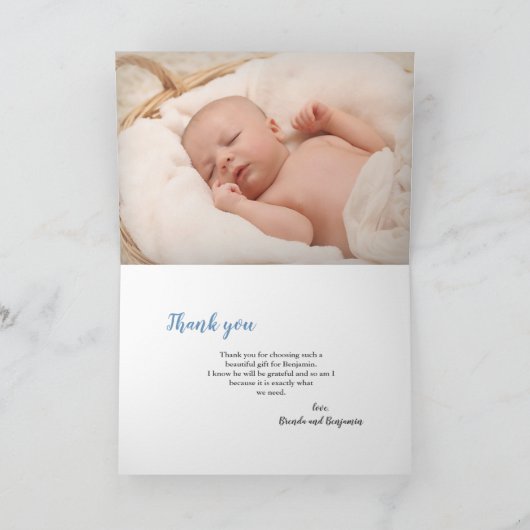 Teddy Bear Blauwe Foto Dank u Notecard Bedankkaart (Binnen)