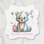 Teddy Bear Bloemen Patchwork Meisje Baby shower Bedankjes Labels (Achterkant)