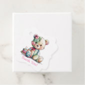 Teddy Bear Bloemen Patchwork Meisje Baby shower Bedankjes Labels (In situ)