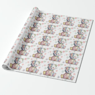 Teddy Bear Bloemen Patchwork Meisje Baby shower Cadeaupapier