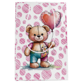 Teddy Bear Bloemen Patchwork Meisje Baby shower Medium Cadeauzakje